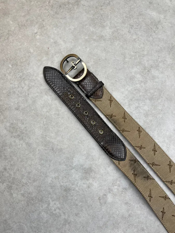 2000s Cesare Paciotti Hybrid Leather Canvas Logo Dagger Belt IioHVLf 3