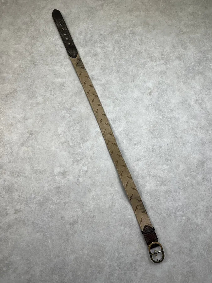 2000s Cesare Paciotti Hybrid Leather Canvas Logo Dagger Belt IioHVLf 7