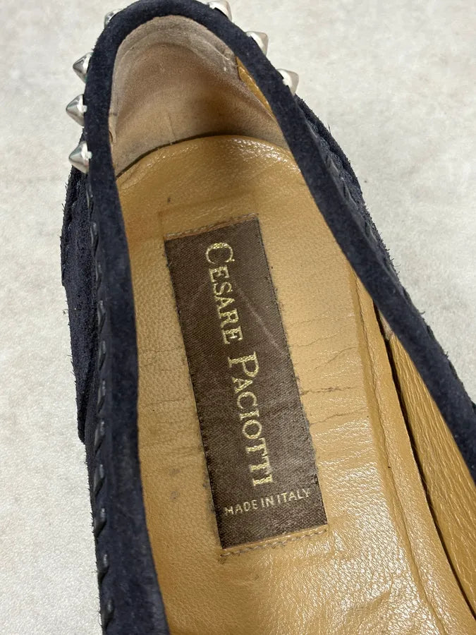 2000s Cesare Paciotti Navy Suede Ornamental Chain Loafers dRSMSeV 11