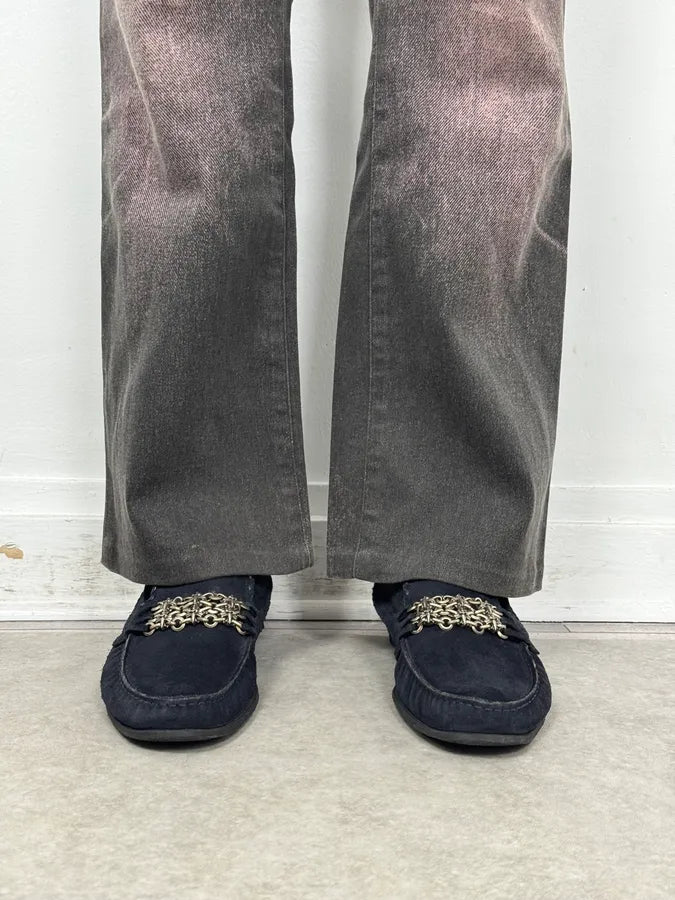 2000s Cesare Paciotti Navy Suede Ornamental Chain Loafers dRSMSeV 1