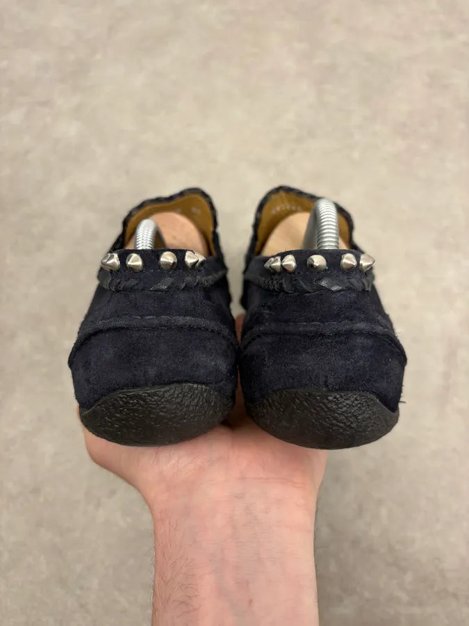 2000s Cesare Paciotti Navy Suede Ornamental Chain Loafers dRSMSeV 8
