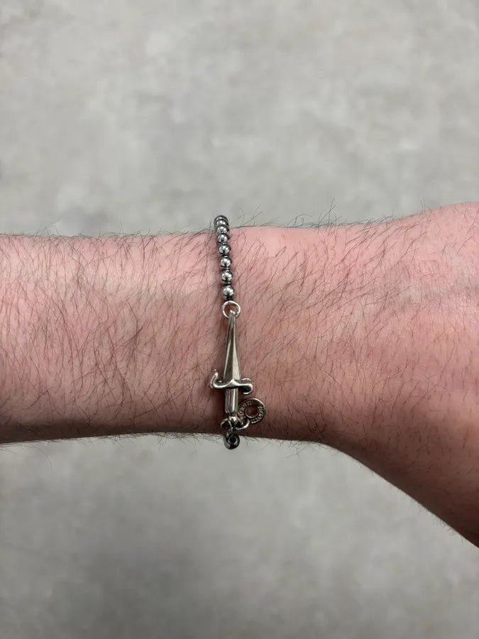 2000s Cesare Paciotti Silver Beaded Bullet Dagger Bracelet KQnfQva 2