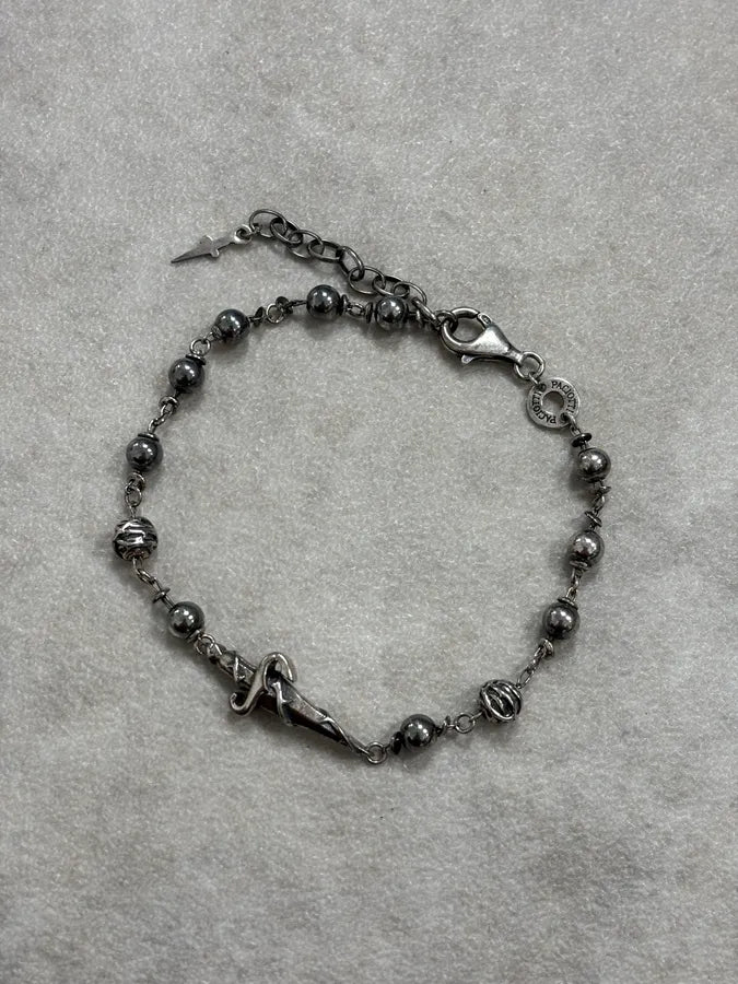 2000s Cesare Paciotti Silver Beaded Dagger Bracelet IxceDIi 0
