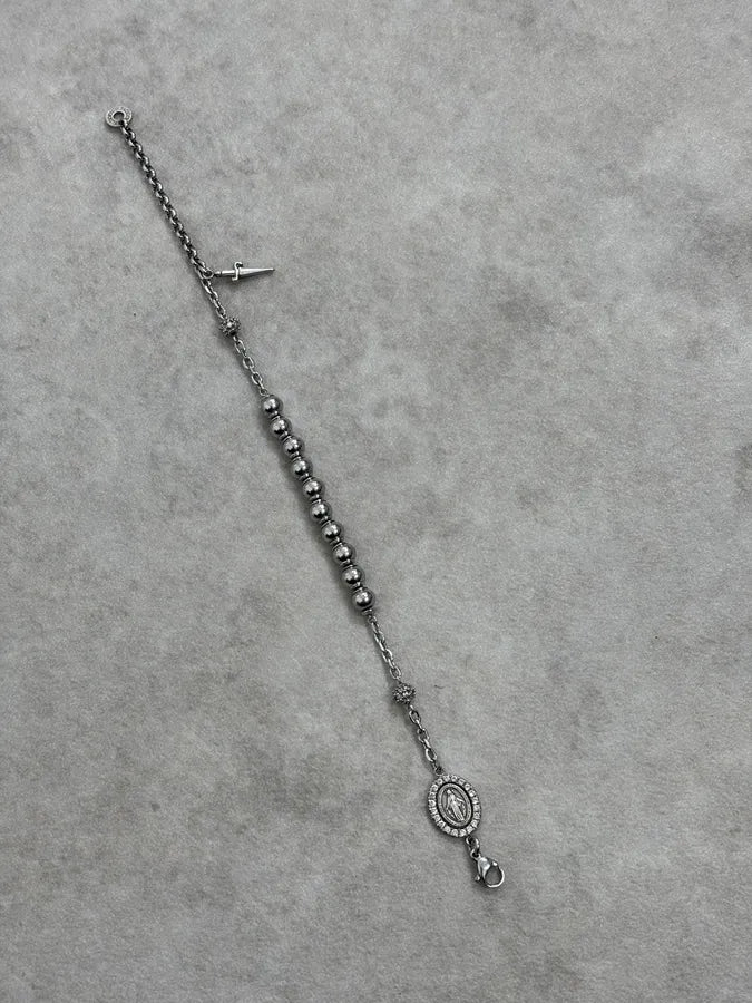 2000s Cesare Paciotti Silver Dagger Rosary Bracelet coeAufg 4