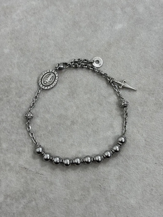 2000s Cesare Paciotti Silver Dagger Rosary Bracelet coeAufg 0