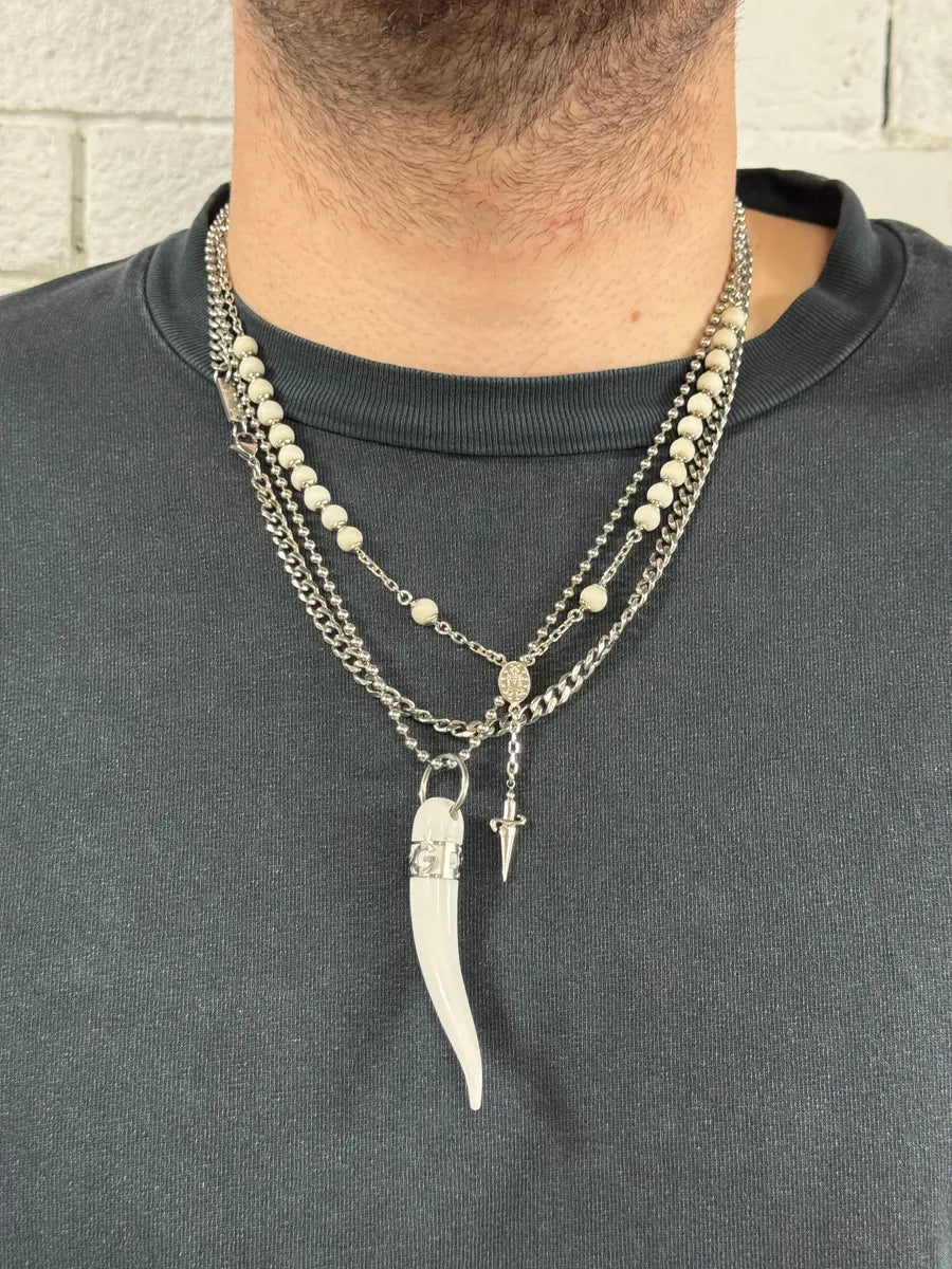 2000s Cesare Paciotti White Pearls Rosary Dagger Necklace qQYjmpj 1