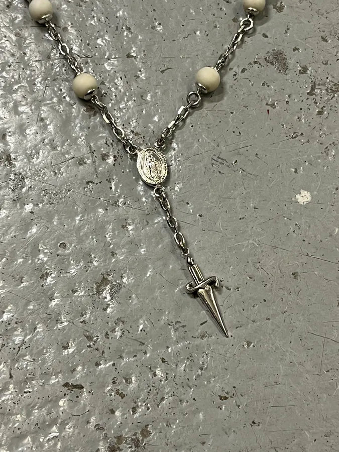 2000s Cesare Paciotti White Pearls Rosary Dagger Necklace qQYjmpj 3
