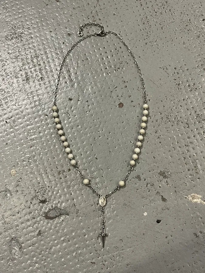 2000s Cesare Paciotti White Pearls Rosary Dagger Necklace qQYjmpj 0
