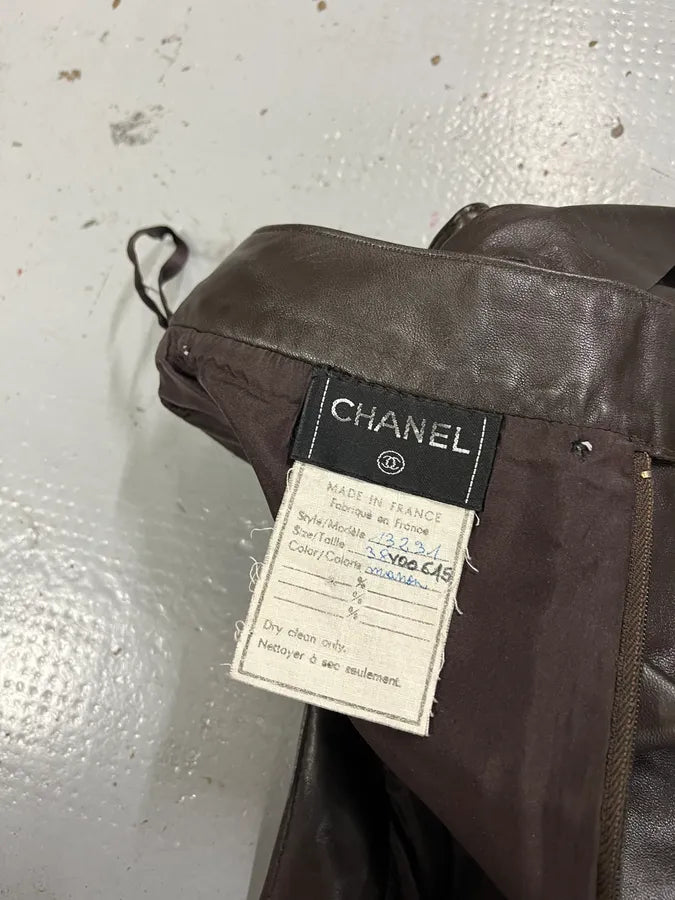 2000s Chanel Brown Leather Asymmetric Fringe Skirt cbwLGeb 10