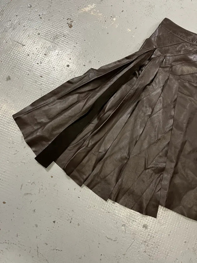 2000s Chanel Brown Leather Asymmetric Fringe Skirt cbwLGeb 4