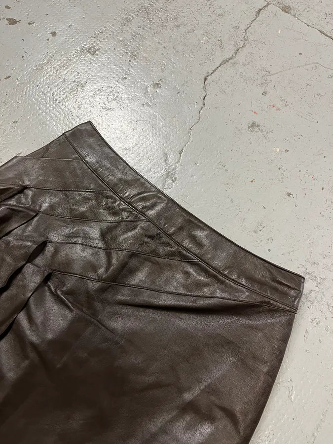 2000s Chanel Brown Leather Asymmetric Fringe Skirt cbwLGeb 5
