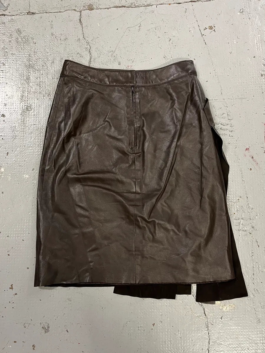2000s Chanel Brown Leather Asymmetric Fringe Skirt cbwLGeb 7