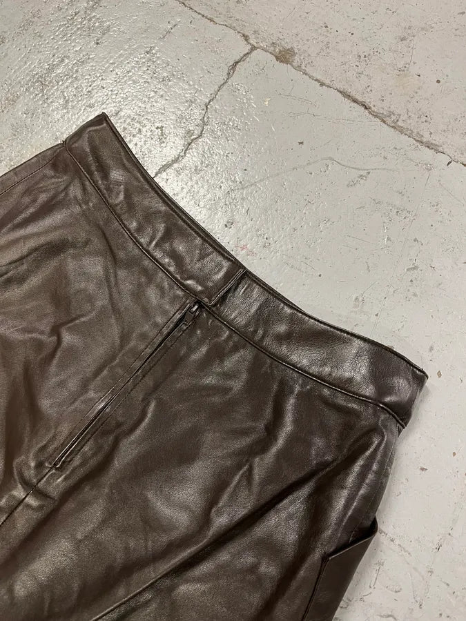2000s Chanel Brown Leather Asymmetric Fringe Skirt cbwLGeb 8
