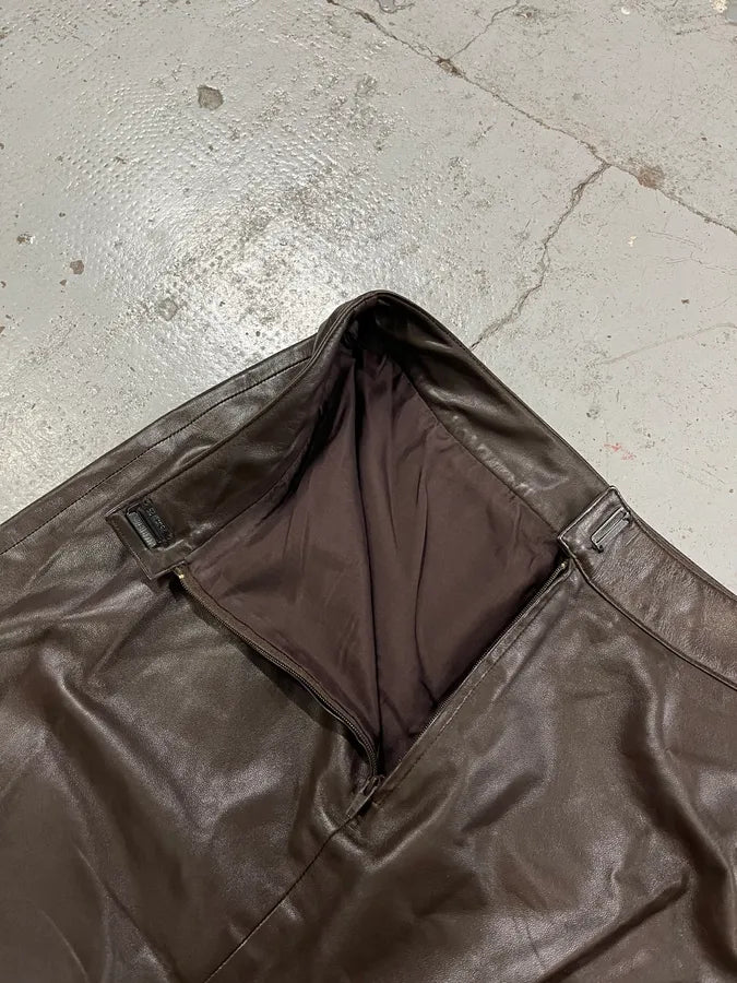2000s Chanel Brown Leather Asymmetric Fringe Skirt cbwLGeb 9