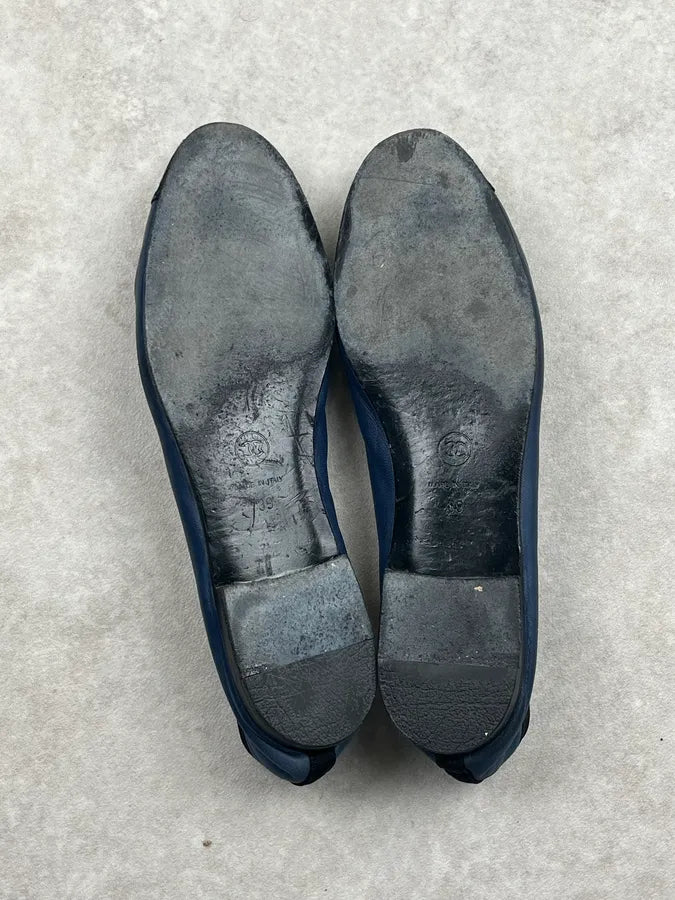 2000s Chanel Navy Leather Ballet Flats jldIjzR 4
