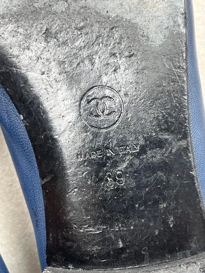 2000s Chanel Navy Leather Ballet Flats jldIjzR 10