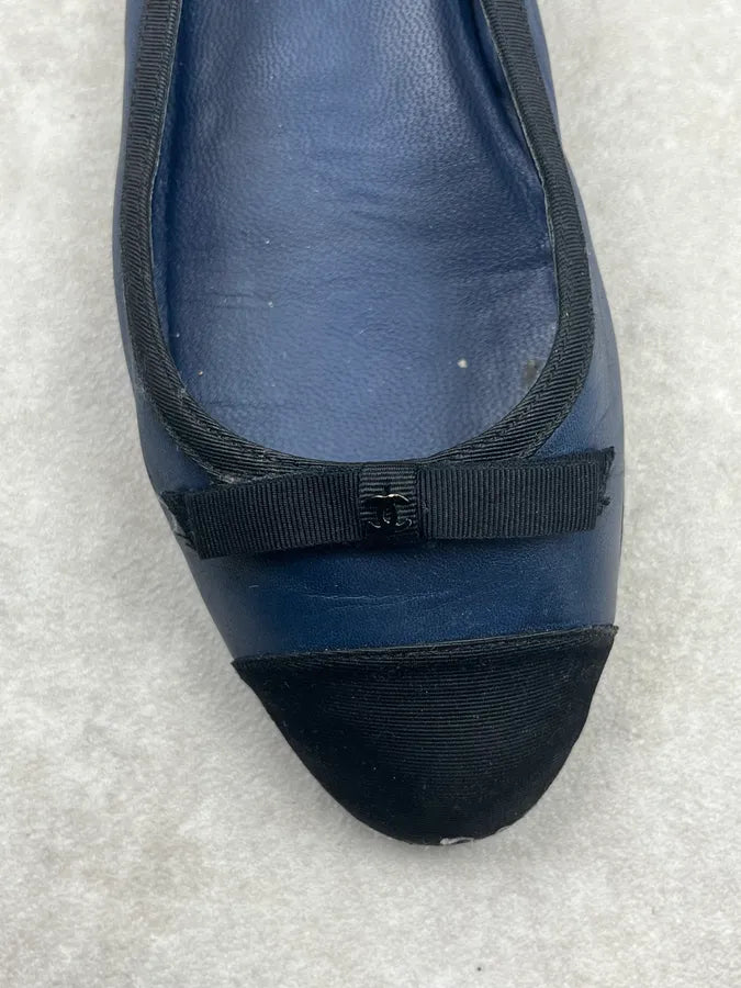 2000s Chanel Navy Leather Ballet Flats jldIjzR 8