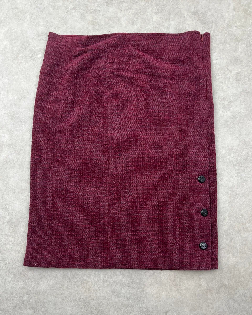AW1998 Chanel Tweed Burgundy Midi Skirt yXjjevA 3