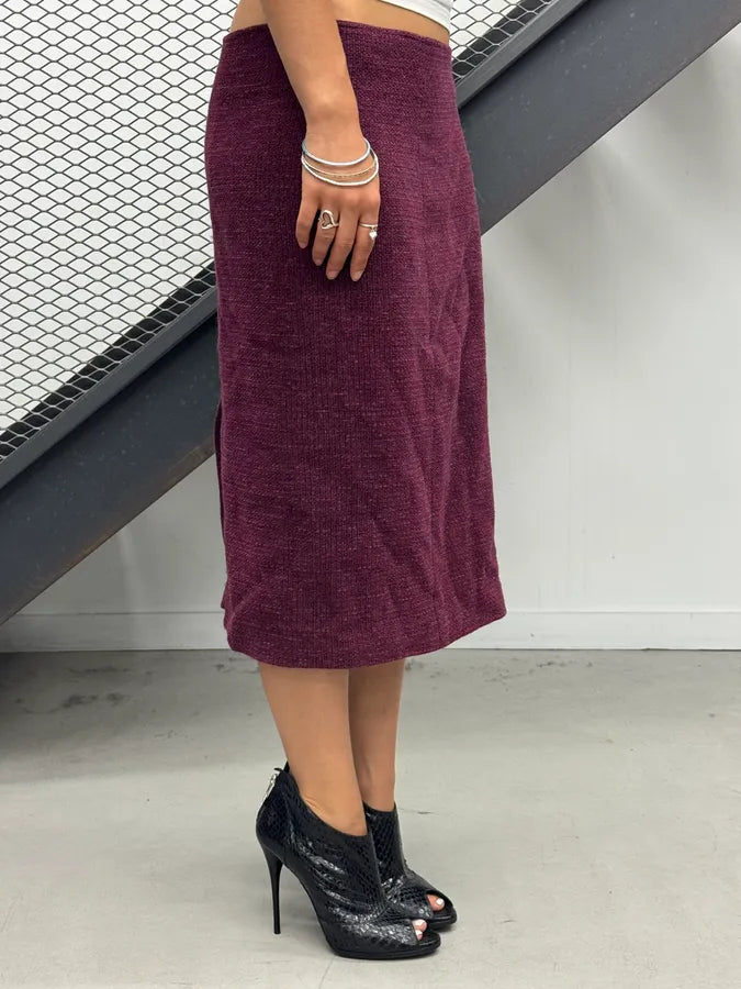 AW1998 Chanel Tweed Burgundy Midi Skirt yXjjevA 1