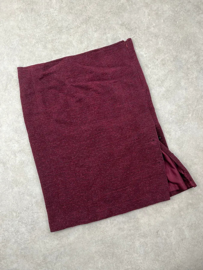 AW1998 Chanel Tweed Burgundy Midi Skirt yXjjevA 6