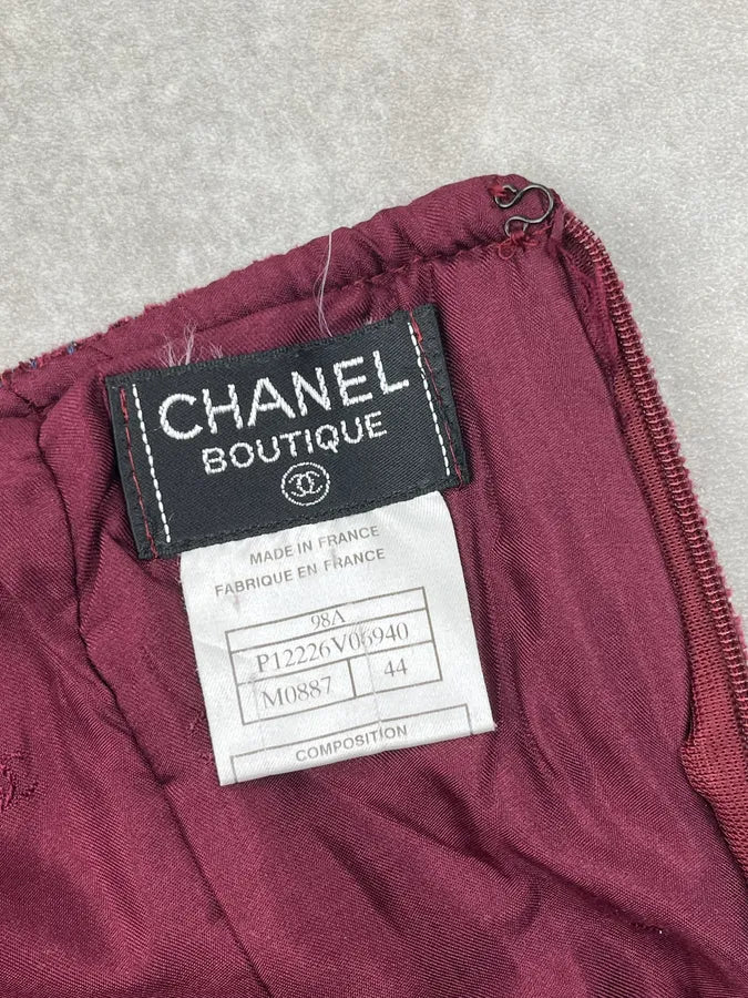 AW1998 Chanel Tweed Burgundy Midi Skirt yXjjevA 10