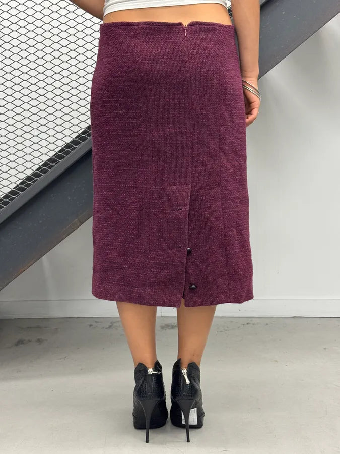 AW1998 Chanel Tweed Burgundy Midi Skirt yXjjevA 2