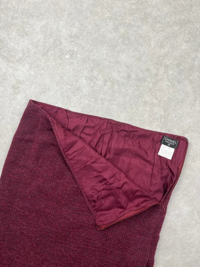AW1998 Chanel Tweed Burgundy Midi Skirt yXjjevA 5