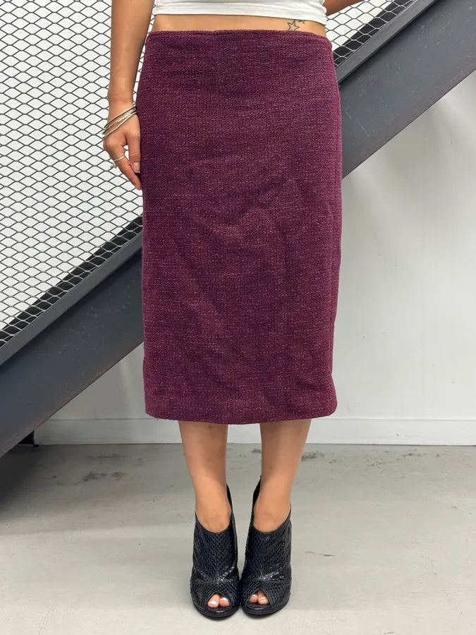 AW1998 Chanel Tweed Burgundy Midi Skirt yXjjevA 0