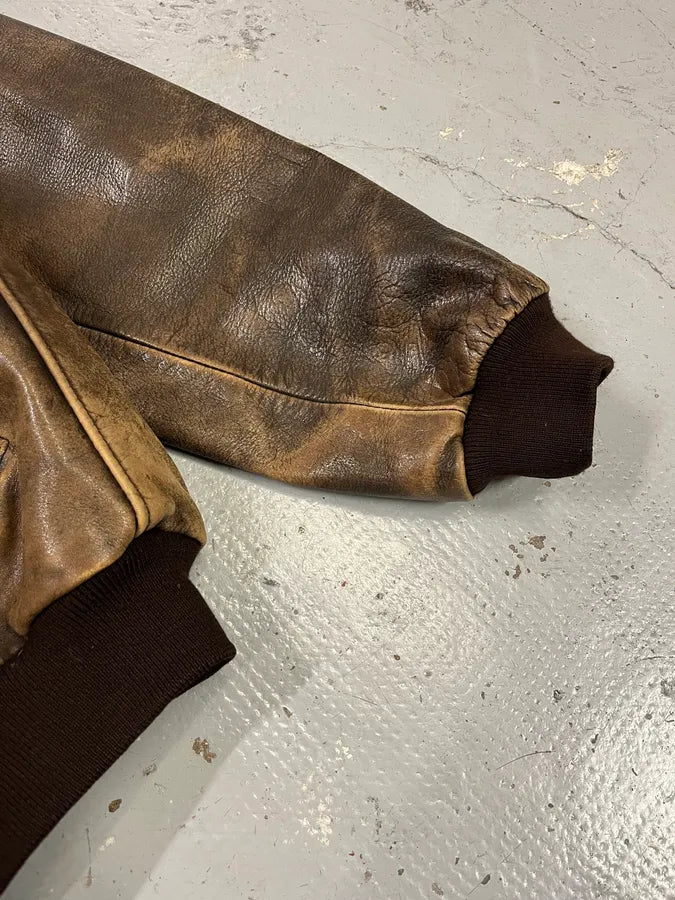 2000s Chevignon Aged Brown Aviator Bomber Leather Jacket UfNrAMD 5