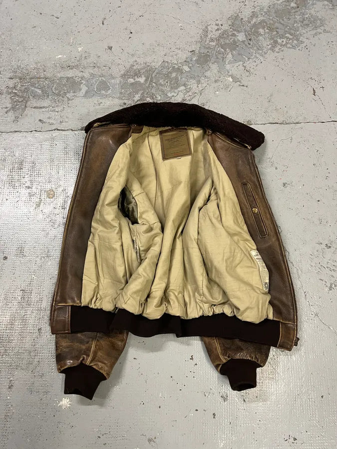 2000s Chevignon Aged Brown Aviator Bomber Leather Jacket UfNrAMD 7