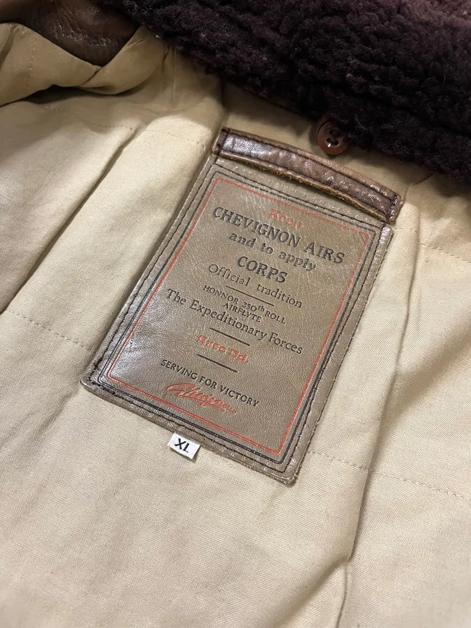 2000s Chevignon Aged Brown Aviator Bomber Leather Jacket UfNrAMD 8