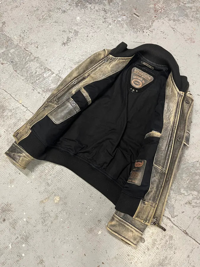 2000s Chevignon Aged Leather Bomber Jacket BExqvAR 4