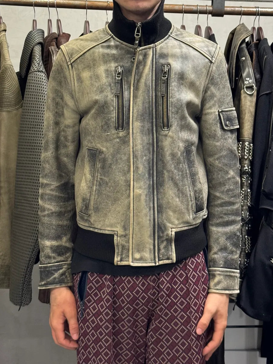 2000s Chevignon Aged Leather Bomber Jacket BExqvAR 1