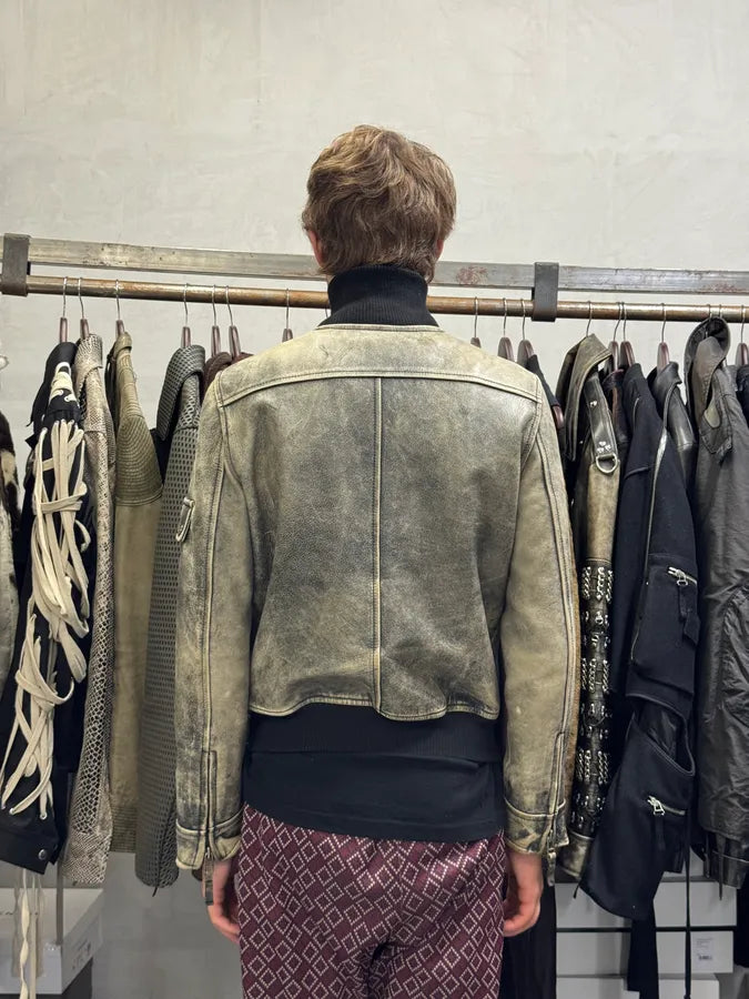 2000s Chevignon Aged Leather Bomber Jacket BExqvAR 2