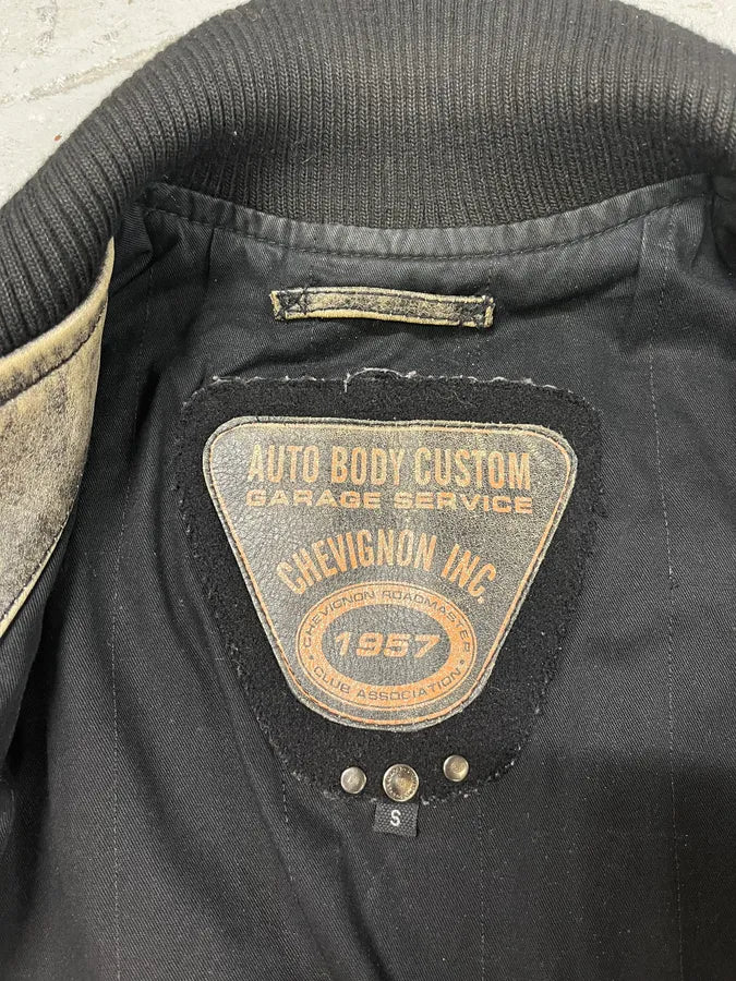 2000s Chevignon Aged Leather Bomber Jacket BExqvAR 7