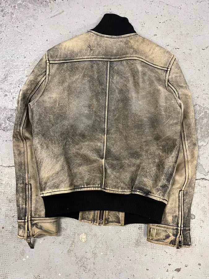 2000s Chevignon Aged Leather Bomber Jacket BExqvAR 6