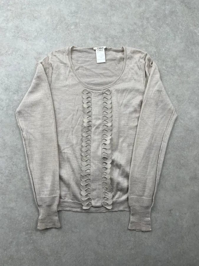 SS2006 Chloé Beige Wool Eyelet Sweater CoRXYxW 1