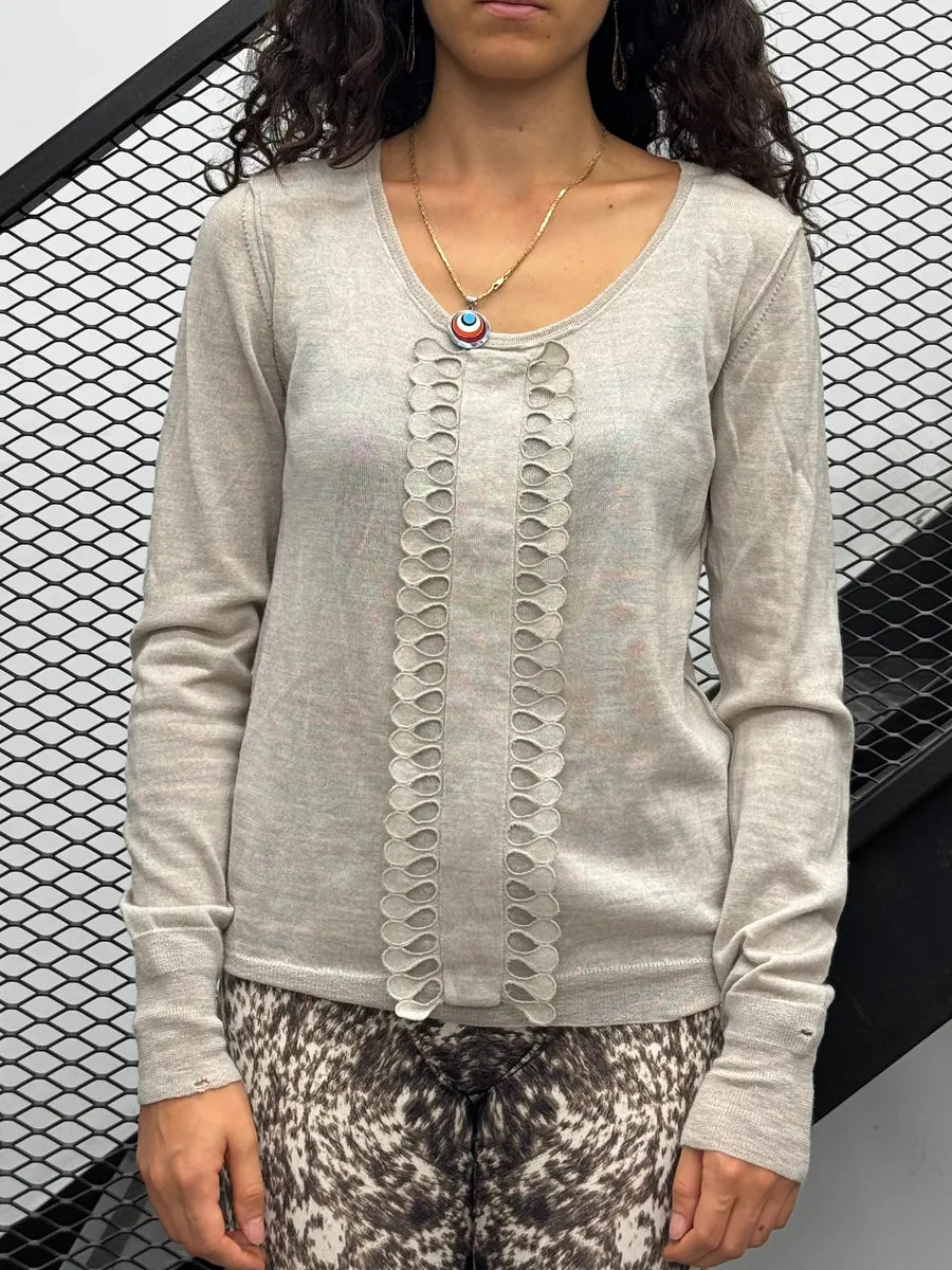 SS2006 Chloé Beige Wool Eyelet Sweater CoRXYxW 0