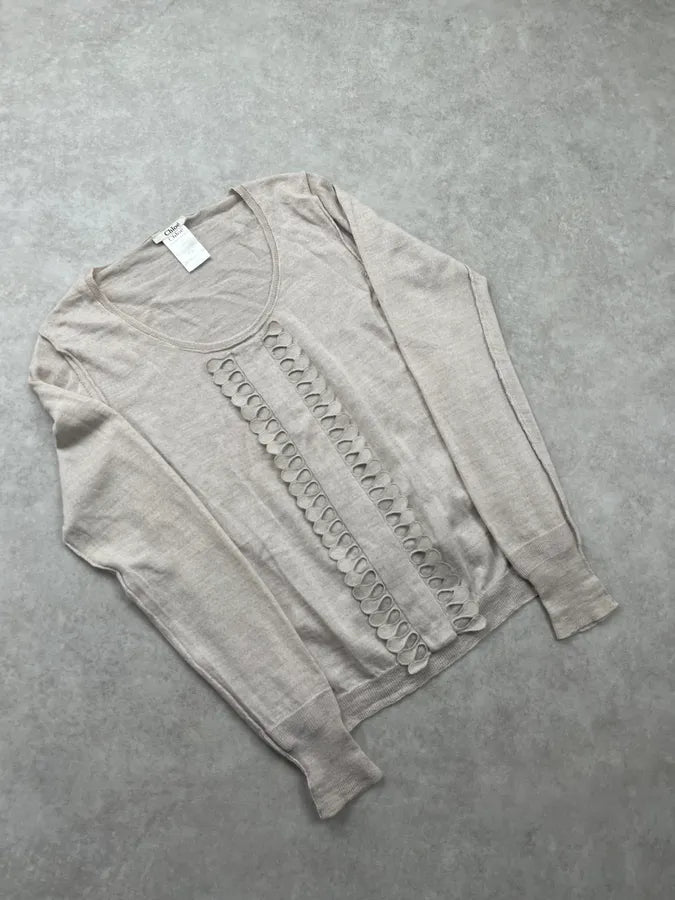 SS2006 Chloé Beige Wool Eyelet Sweater CoRXYxW 3