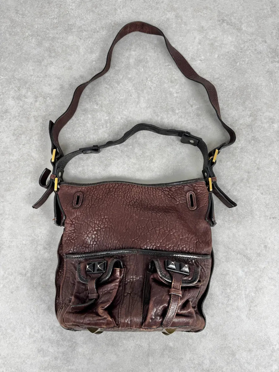 2000s Chloé Brown Grained Leather Studded Shoulder Bag pBaVriq 0