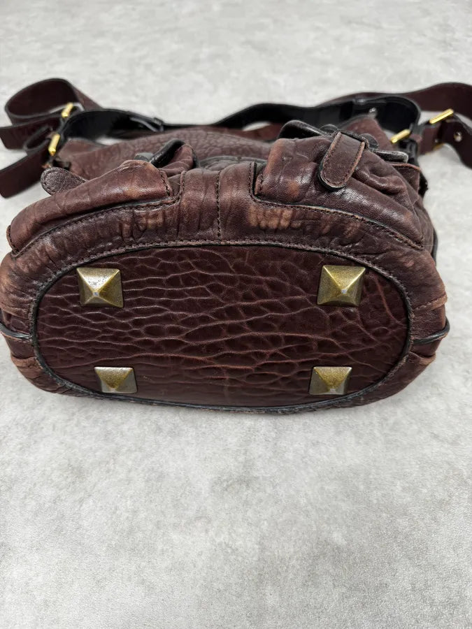 2000s Chloé Brown Grained Leather Studded Shoulder Bag pBaVriq 7