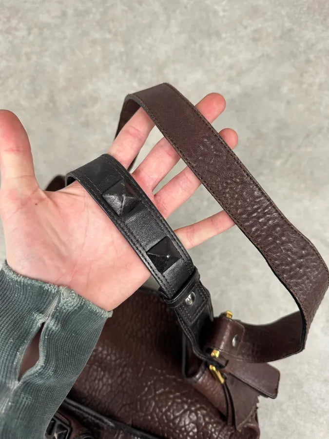 2000s Chloé Brown Grained Leather Studded Shoulder Bag pBaVriq 8