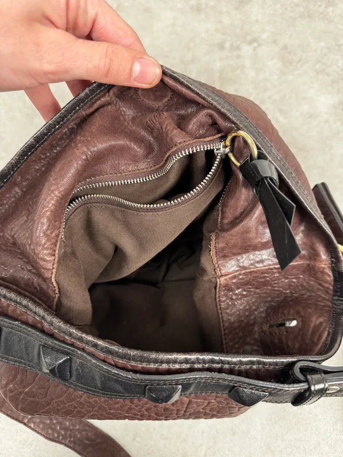 2000s Chloé Brown Grained Leather Studded Shoulder Bag pBaVriq 9