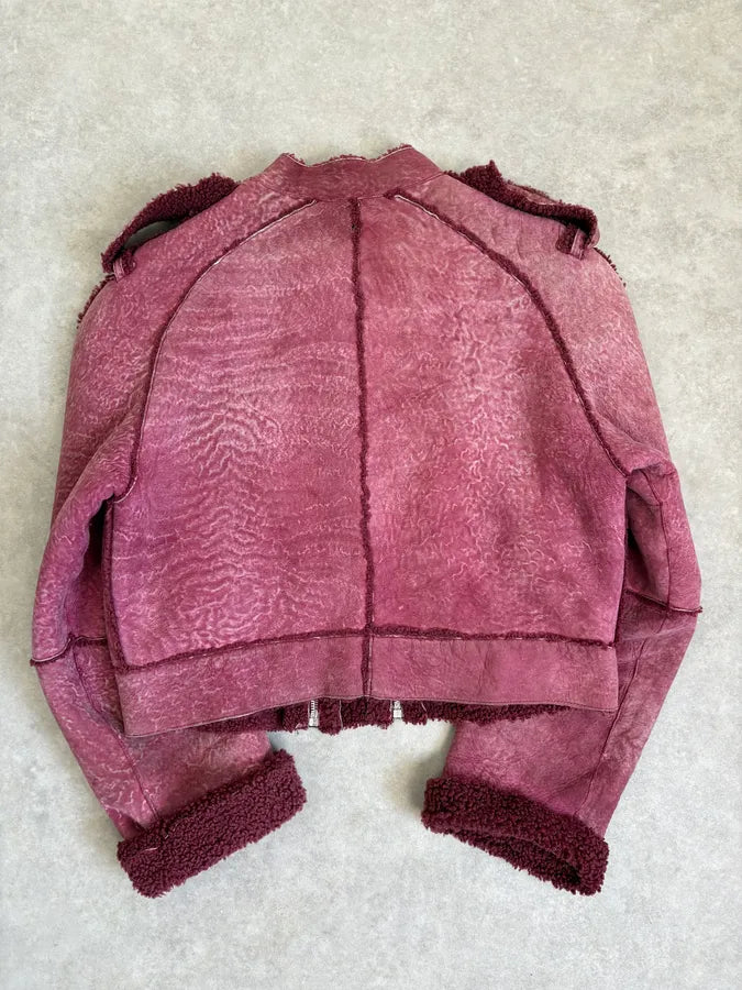 2000s Christian Dior Burgundy Shearling Leather Jacket IeCjqXt 5
