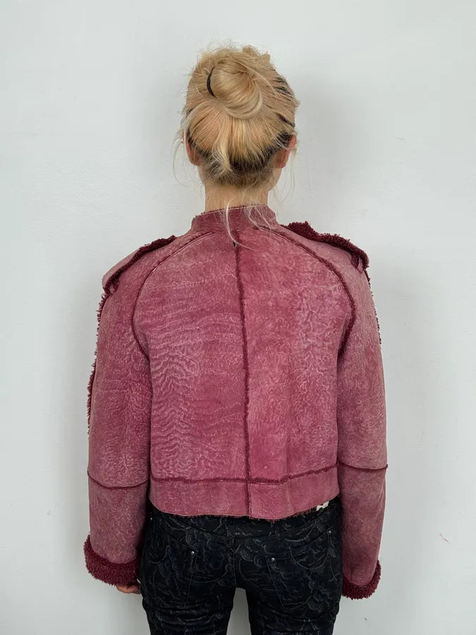 2000s Christian Dior Burgundy Shearling Leather Jacket IeCjqXt 2