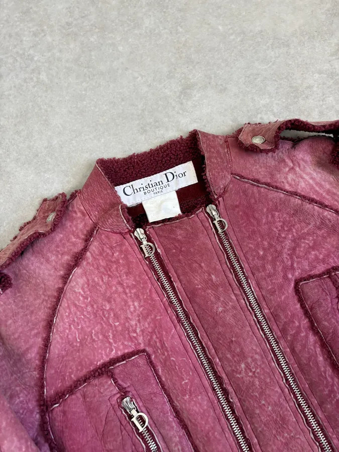 2000s Christian Dior Burgundy Shearling Leather Jacket IeCjqXt 4