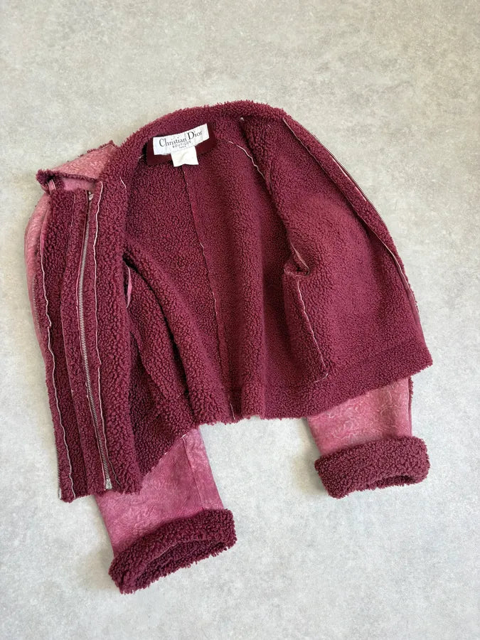 2000s Christian Dior Burgundy Shearling Leather Jacket IeCjqXt 6