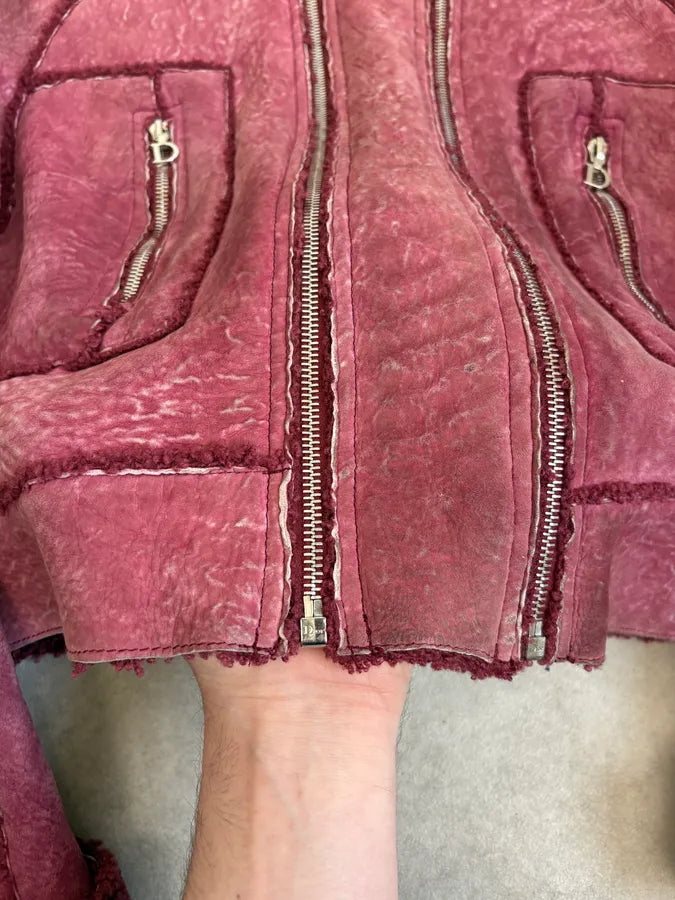 2000s Christian Dior Burgundy Shearling Leather Jacket IeCjqXt 8