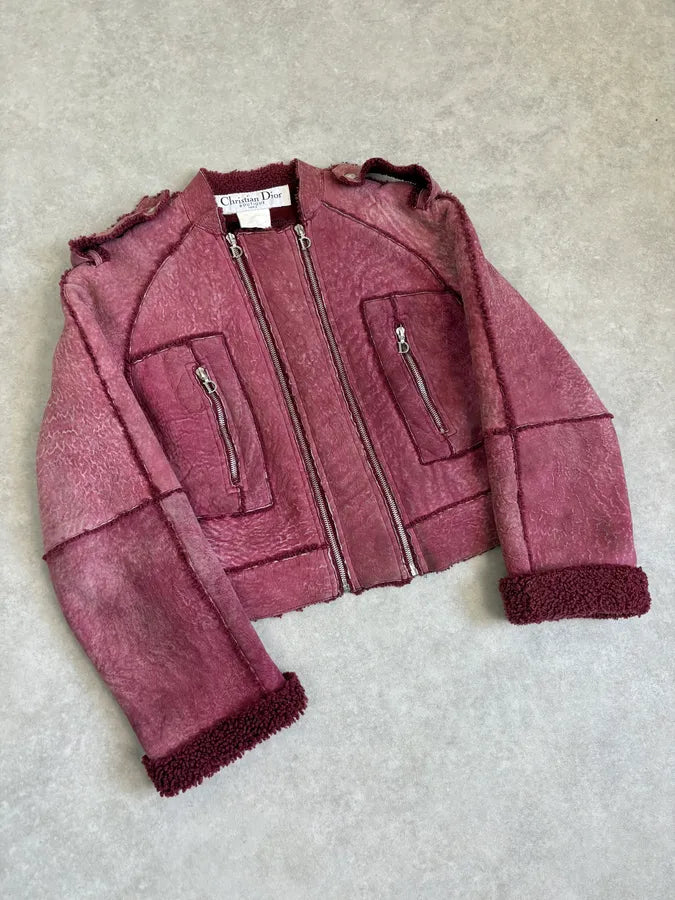 2000s Christian Dior Burgundy Shearling Leather Jacket IeCjqXt 3