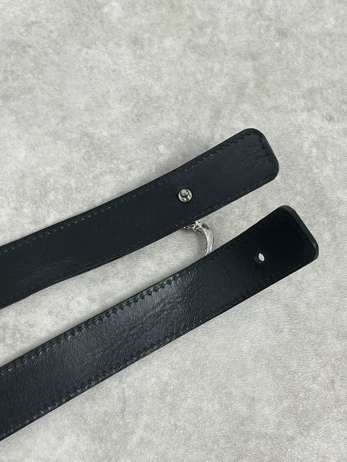 2000s Christian Lacroix Pave Bull Skull Buckle Black Leather Belt mZixYAs 6